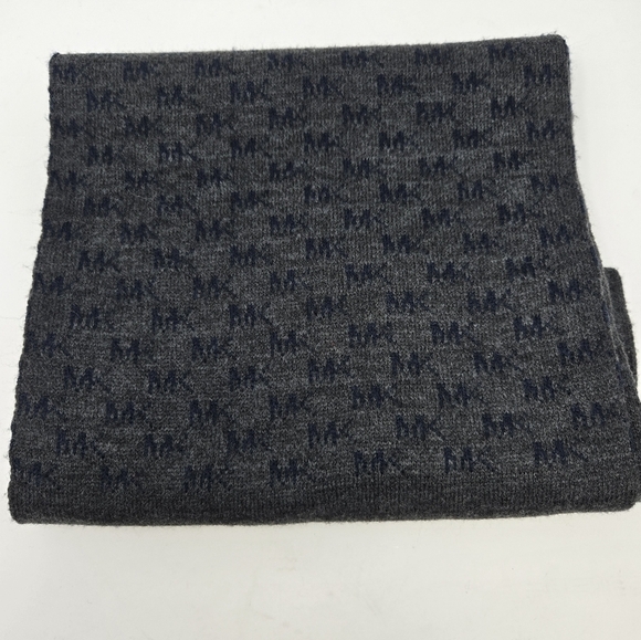 MICHAEL KORS LONG SCARF DARK GREY BLUE MK LOGO PRINT UNISEX MENSWEAR MENS OS - Picture 12 of 12